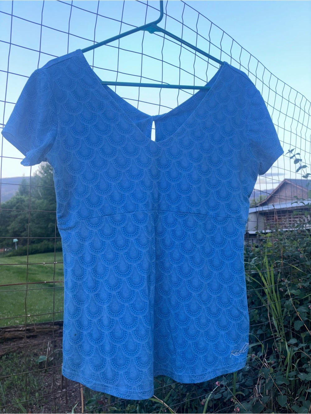 Kühl Blue Lace-Pattern Short Sleeve Top